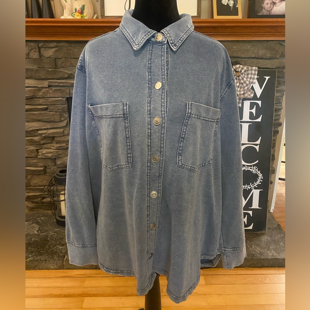 Jane and Delancey Washed Blue Button-Up Shirt